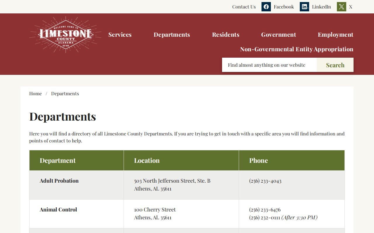 Limestone County court docket department directory